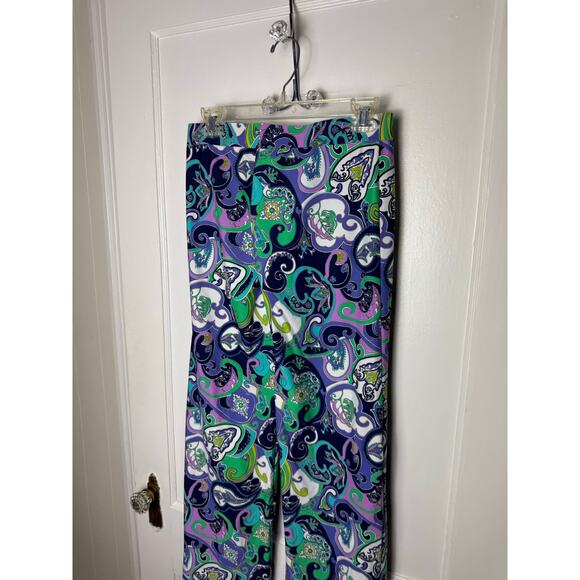 Jude Connally Trixxie Wide Leg Pants Green Purple Paisley Stretch XS Slinky Boho - Picture 6 of 8
